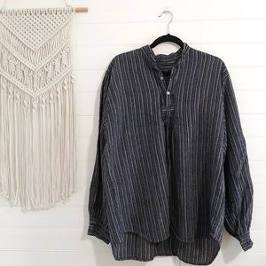 Oversized Multicolored Striped Buttondown Tunic